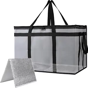 Cooler Insulated  Delivery Bag with Hard Bottom for Rideshare Bag, XXX-Large Thermal Bags for Catering/Hot Pizza, Travel/Camping/Picnic Basket,Grocery  Warmer and Frozen, Gray