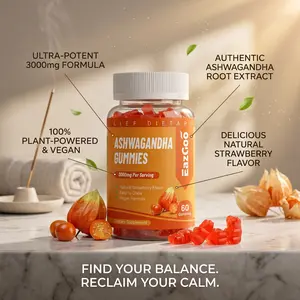 Healthcare Dietary Ashwagandha Gummies with Vitamin D3, 3000mg Extra Strength Ashwagandha Root Extract, 60 Count, Strawberry Flavor, Non-GMO for Energy Boost & Immune Support