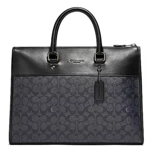 COACH Gotham Monogram Canvas and Leather Briefcase for Men in Charcoal Black