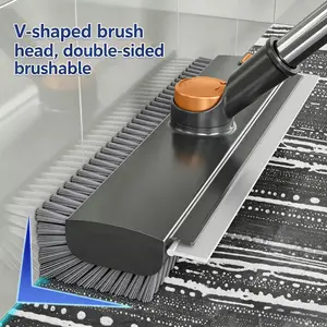 Long Handle Floor Brush-360Rotating Head, Push Brush for Household Use with Squeegee & Right-Angle Bristles,for Cleaning Concrete Floors,Grout, Garden, Patio, Deck, Garage,Heavy Duty