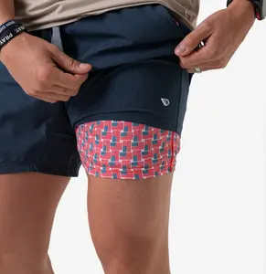 Men's Athletic Short - Heather Navy - American Flag Liner - Burlebo