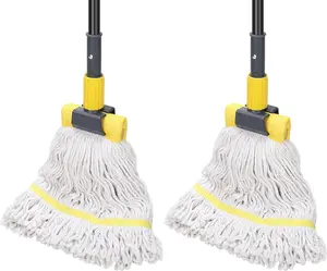 2 Pack Mop Industrial Mop with Long Handle,60" Looped-End String Wet Cotton Mops for,Home,,Office,and Concrete/Tile