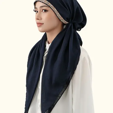 Women's Plain Rhinestone Muslim Modal Instant Hijab, Fashion Chic Versatile Turban Scarves for Daily Use, Elegant Contrast Sequin Design, Head Scarf, Muslim Headscarf Cover