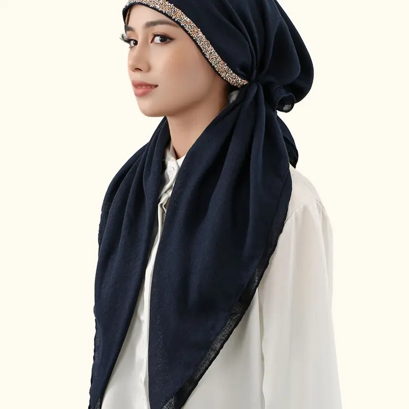 Women's Plain Rhinestone Muslim Modal Instant Hijab, Fashion Chic Versatile Turban Scarves for Daily Use, Elegant Contrast Sequin Design, Head Scarf, Muslim Headscarf Cover