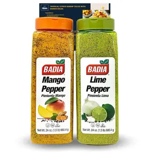 Badia Tropical Seasoning Duo - Mango Pepper & Lime Pepper Blend, Large 24 Oz Bottles - Versatile Spice Mix for Grilling, Cooking, Marinades | Natural Ingredients, No MSG - QBIN Recipe Card - Variety Pack of 2 Flavor