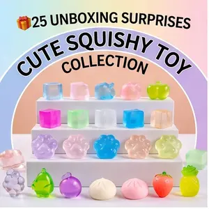 25Pcs Mini Squeeze Toys Blind Box Surprise Set | Mystery Squishies Pack With Mini Fish Steamed Buns Ice Cubes Fruits | Sensory Fidget Stress Relief Toys | Goodie Bag Stuffers Birthday Party Favors Christmas Halloween Kids Gifts