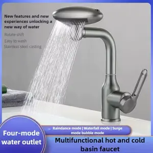 AeroSpa 4-Mode Stainless Steel Bathroom Faucet Multifunctional Hot and Cold Basin Faucet with Raindance Waterfall Surge and Bubble Modes