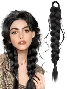 Synthetic Fiber 22-Inch Stretch Hairband Braided Ponytail Wig, Synthetic Hair Extension Accessory, Messy Ponytail Style. Suitable for all hair types and daily wear, creating a natural braided ponytail effect. Synthetic Braiding Hair