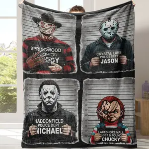 Halloween Flannel Blanket, Ghost Face Blanket, Soft Warm Throw for Sofa Bed Office Chair Travel Camping, Cozy Lightweight Home Decor Gift Idea