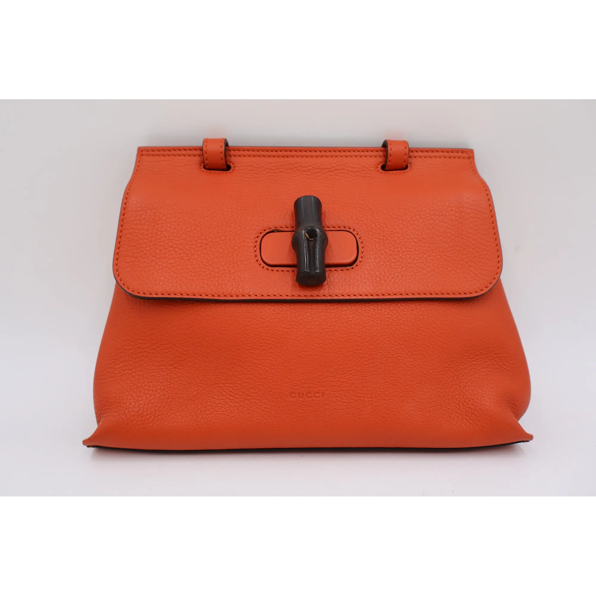 Pre-owned GUCCI leather Shoulder bags Orange Pebbled Bamboo Flap Bag (267059244SG)