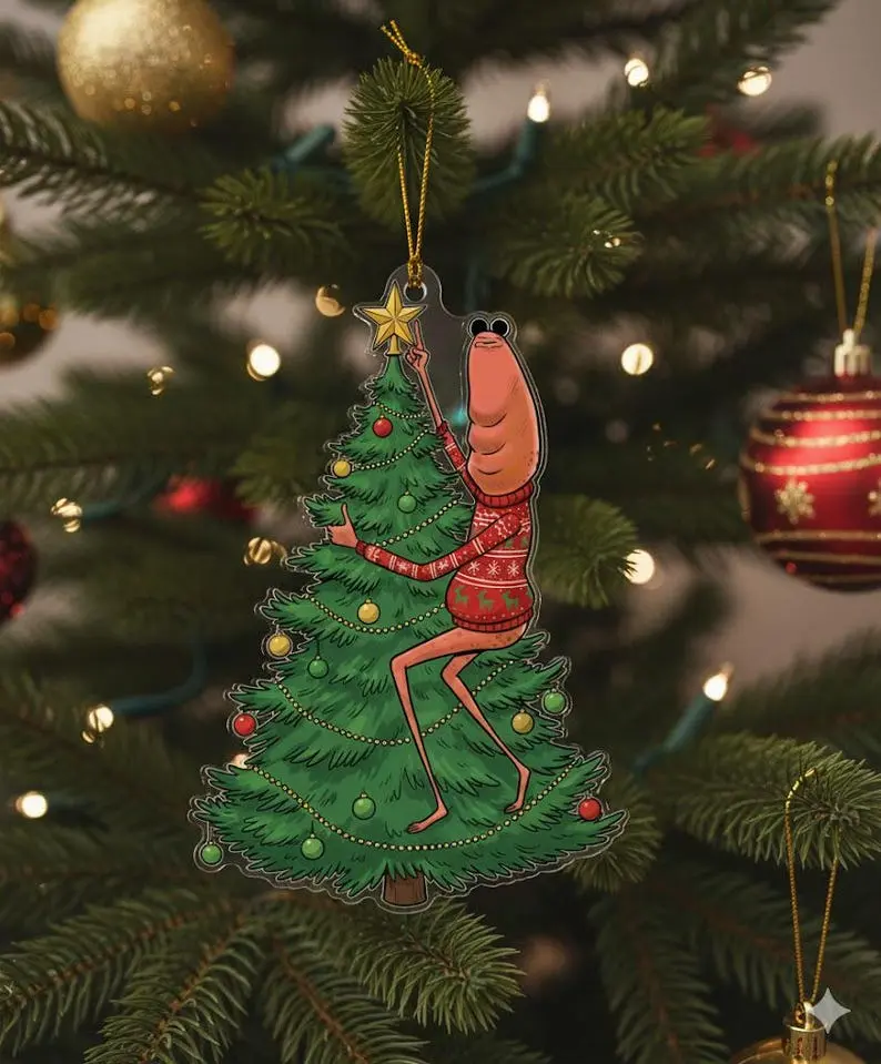 Marcus the Worm Christmas acrylic/wood Ornament, Acrylic Hanging Decor, Dye Meme Ornament, Funny Marcus Meme Ornament, VRChat Holiday Decoration Gift,