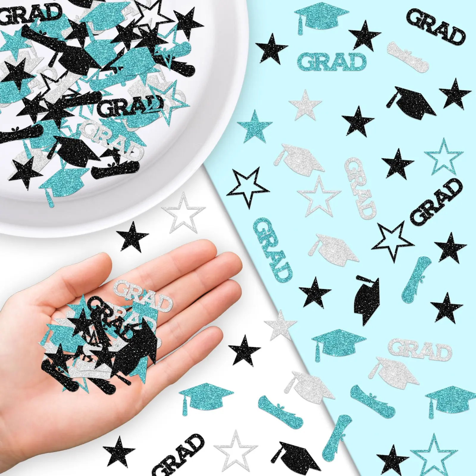 Paper Confetti Set, 165 Pcs Black-Silver-Blue Mixed Color Small Table Scatter Decor for Graduation Parties (Home & Festive Party Supplies)