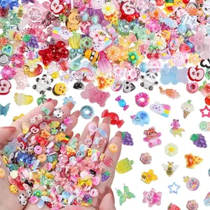 250Pcs 3D Kawaii Nail Charms Kit, Mixed Cartoon Candy Animal Fruit Resin Charms Flatback Gummy Bear Slime Charms Cute Star Heart Butterfly Daisy Flower Nail Supplies for Nails Phone Cases DIY Crafts