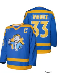 Men's Fallout Vault 33 Ice Hockey Jersey, Apparel Jersey, Stylish Classic American Football Uniform, Comfortable and Breathable for Sports and Casual Wear