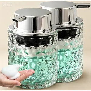 Refillable Foam Soap Dispenser, Clear Glass Pump Bottle for Liquid and Lotion, Modern Foaming Dispenser for Bathroom Kitchen Sink, Reusable Commercial Soap Dispenser, Elegant Foam Maker for Hand Wash