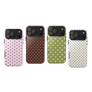 Retro Polka Dot Shockproof Tough Phone Case, Vintage Inspired Design, Heavy Duty Protection, Cute Aesthetic Phone Cover for iPhone 11 12 13 14 15 16 17 Pro Max Plus