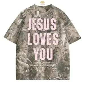Pink Color Vintage Jesus Loves You T-Shirt Camo Christian Graphic Tee Shirt For Men & Women Shirt