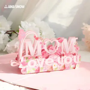 AMA SNOWLove You Mom Pop Up Card, Flower, Heart Shaped Symbol, Gift For Birthday, Mothers Day, Anniversary, Valentines Day, Mom, Godmother, Mother in Law, 5x7 - Includes Envelope And Message Note