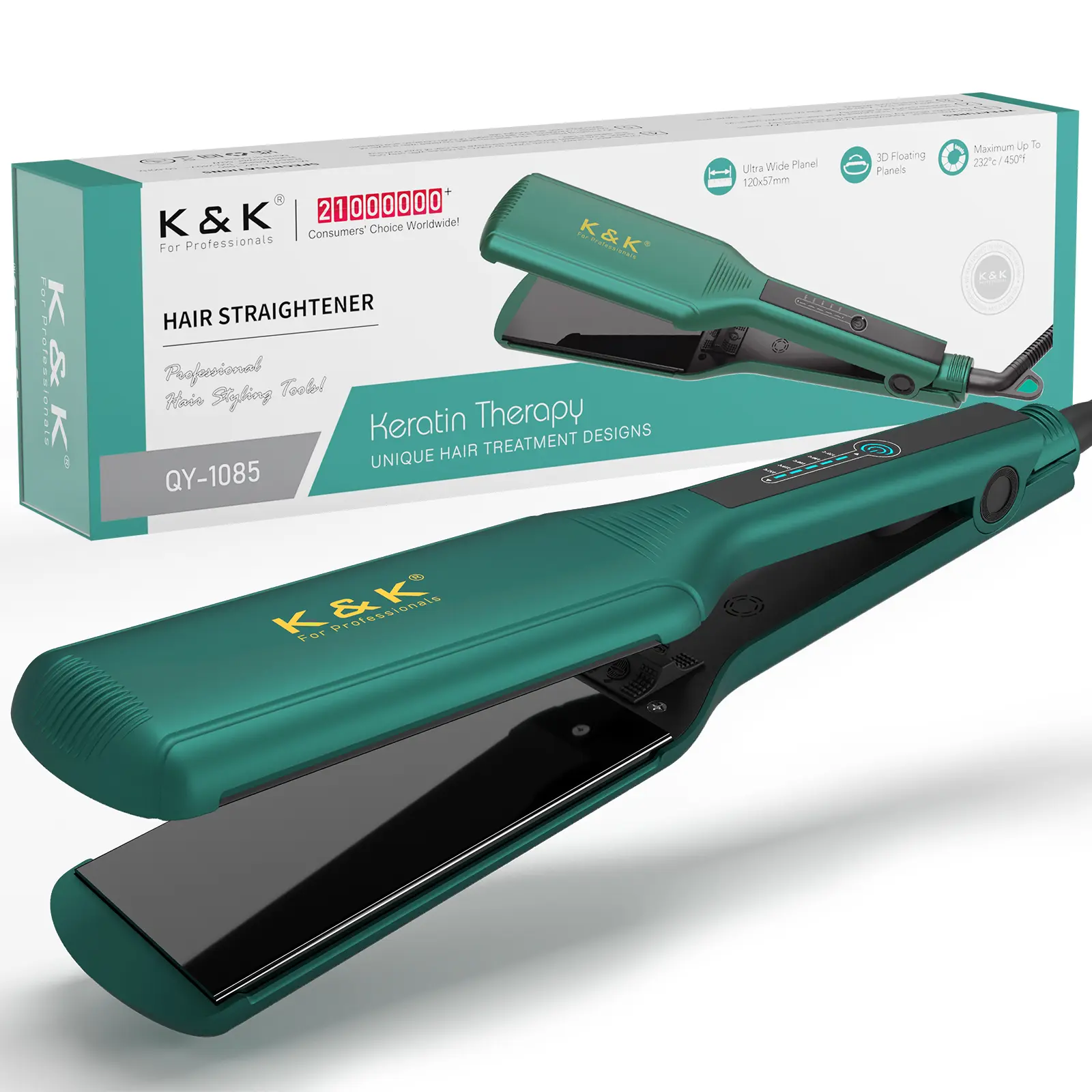K&K Hair Straightener for Thick Hair, Extra Wide Flat Iron with Adjustable Temperature(248-450℉) Ceramic Coated Floating Panel, 30s Fast Heating, Dual Voltage, for Thick Curly Hair Titanium Comfort