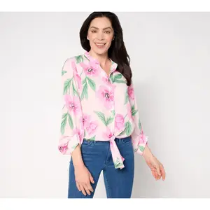 Belle by Kim Gravel Breezy Petals Button Up Tie Front Blouse Belle by Kim Gravel Breezy Petals Button Up Tie Front Blouse