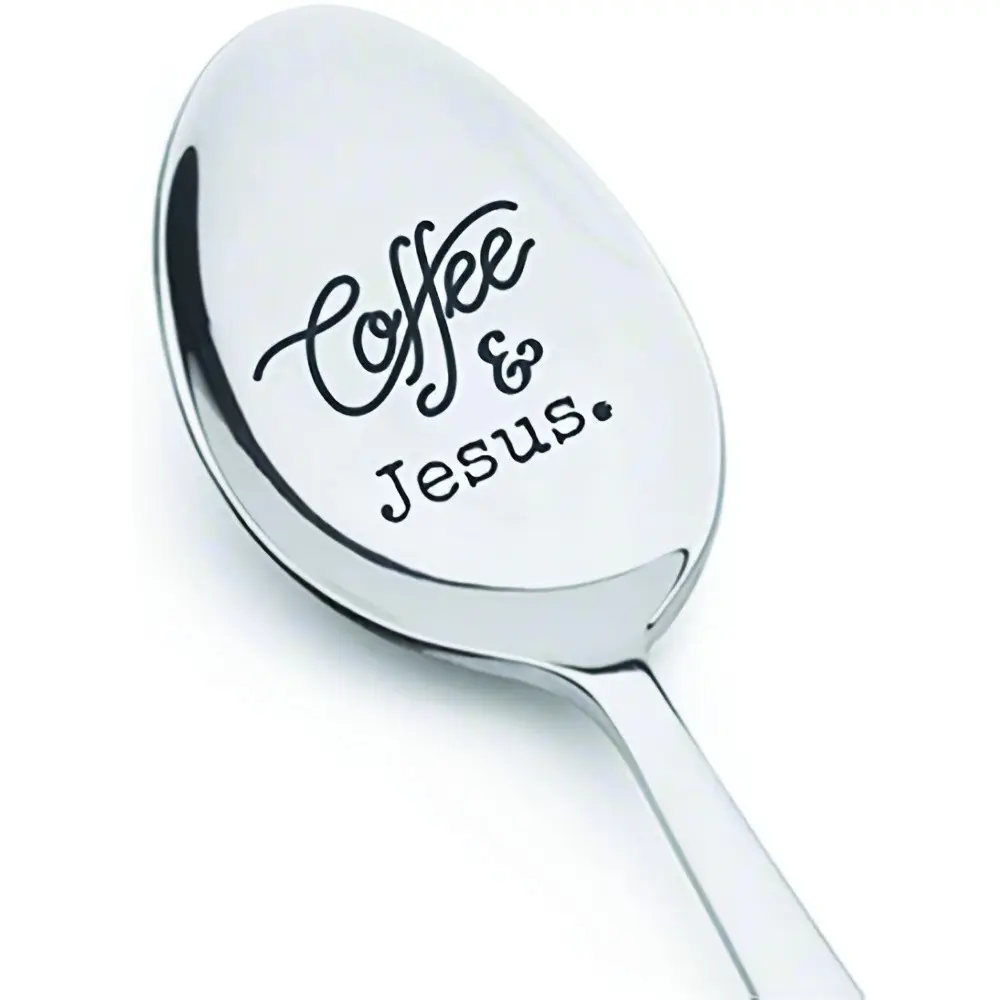 Stainless Steel Carved Coffee Spoon, Cutlery, Tableware, Utensils, Religious Wedding Gift, Pastor Creative Gift, Parental Love Gift, Christmas Coffee Lover Spirituality, Spoons Stainless Steel