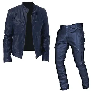 Autumn and winter men's cosplay suit, leather jacket and pants two-piece set, PU leather casual suit