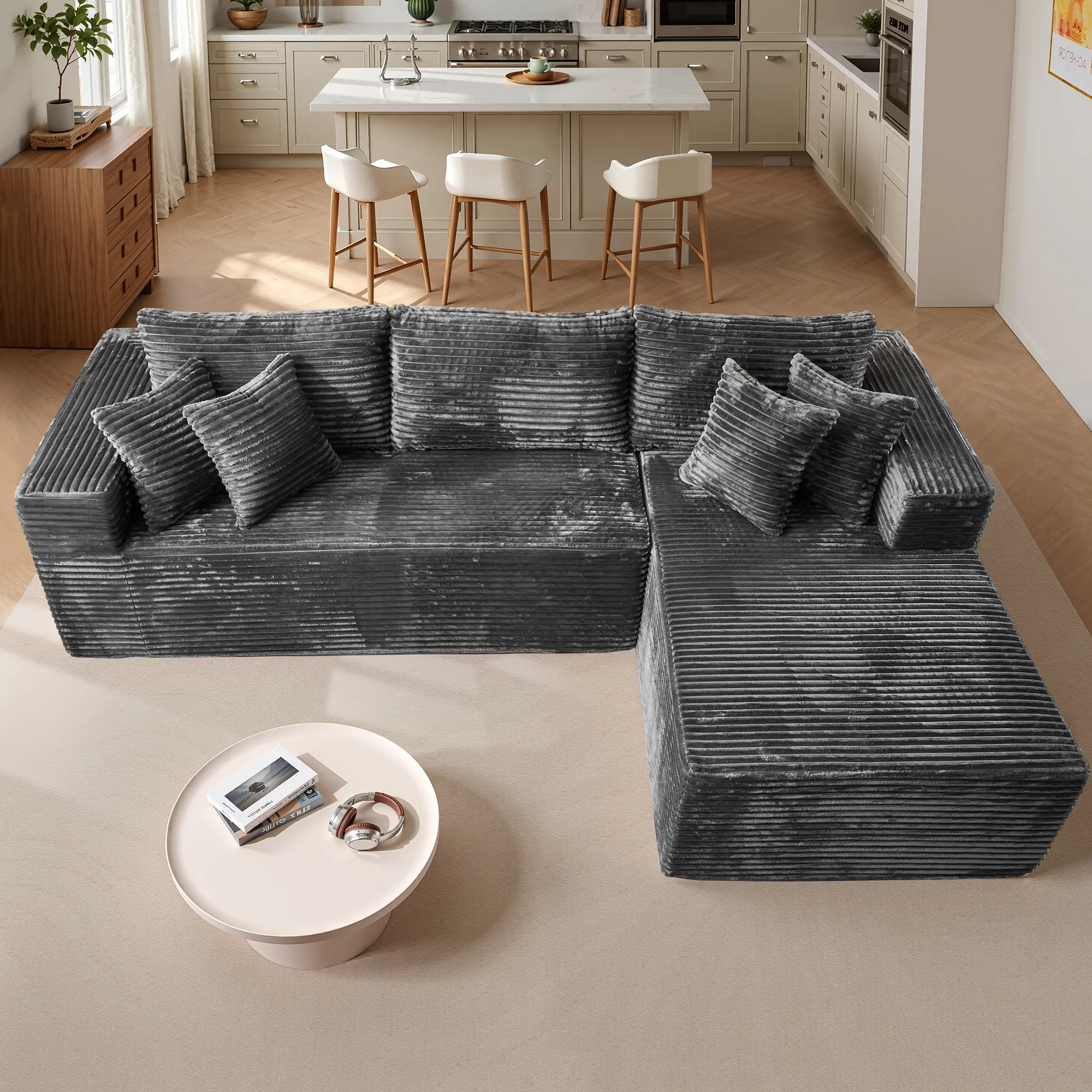 108" Grey L Shape Sofa Right Chaise