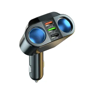 Car Charger Three USB Fast Charging with Rotation, Mobile Phone Adapter, Fast Charging for Multiple Devices, Dual Expansion Ports - Black Design for Modern Vehicles, Portable Charger for Iphone, Xiaomi, Samsung & More