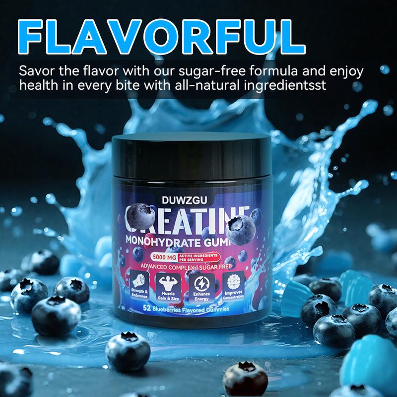 Blueberry Flavored Creatine&Carnitine Gummies - 5000mg Sugar-Free | Boost Strength & Speed Recovery | Workout Essentia