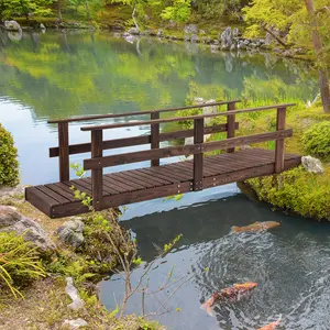 7' Garden Bridge Wooden Footbridge for Backyard Ponds Creeks Streams Strained Finish Classic Rustic Elegant Wood Secure Design 84.75" L x 28.75" W x 21.75" H Max Load 396 lbs