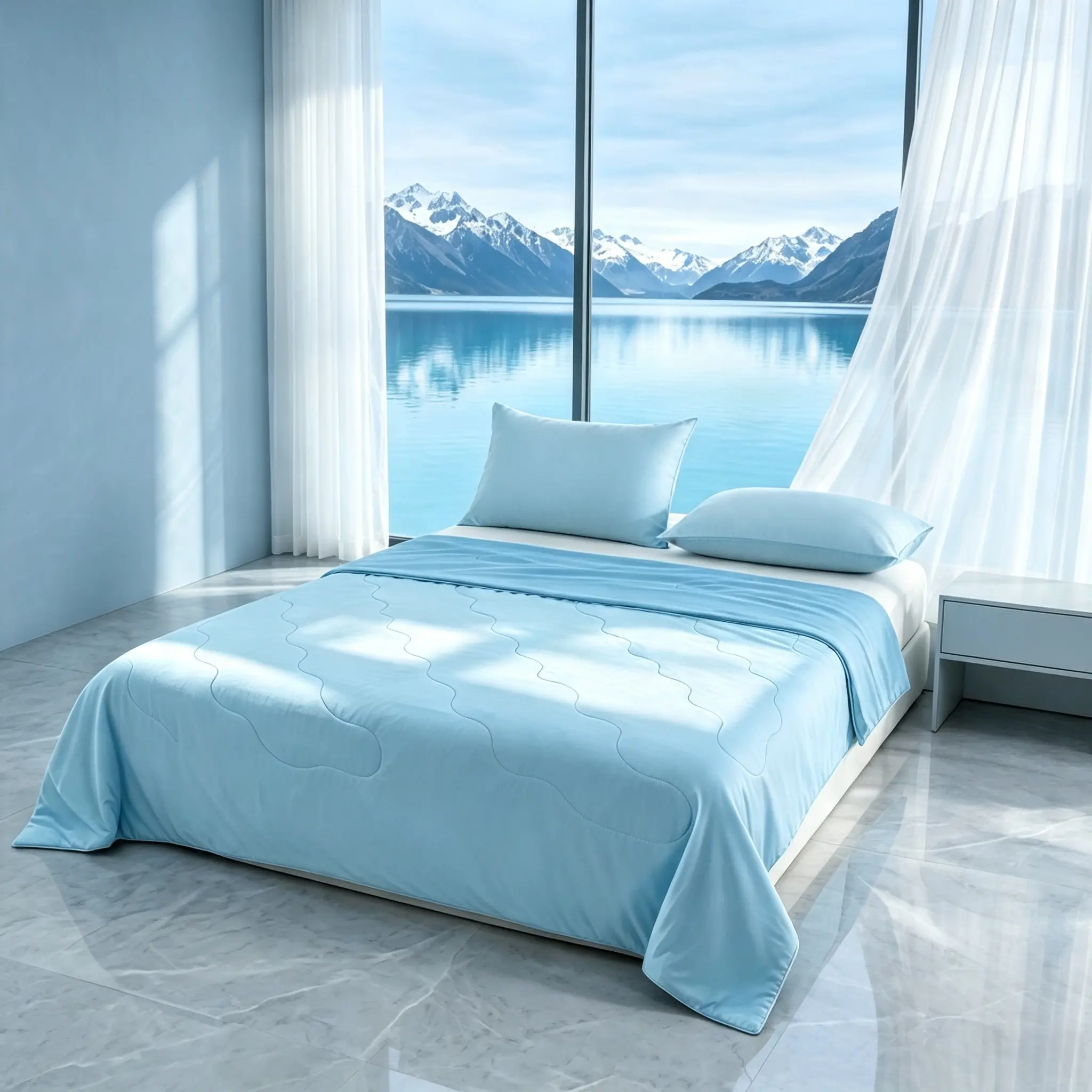 Double-Layer Cool-Touch Summer Quilt, Modern Breathable Lightweight Bedding for Hot Sleepers, Machine Washable Portable Textile Furnishing for Home/Dorm