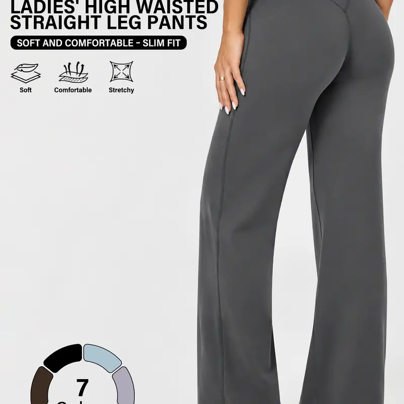 Women's Knitting Flared Pants - High Waist, Lightweight, Stretchy Solid Chic Pants with V-Back Seam, Yoga-Ready Flex for Casual Lounge Wear