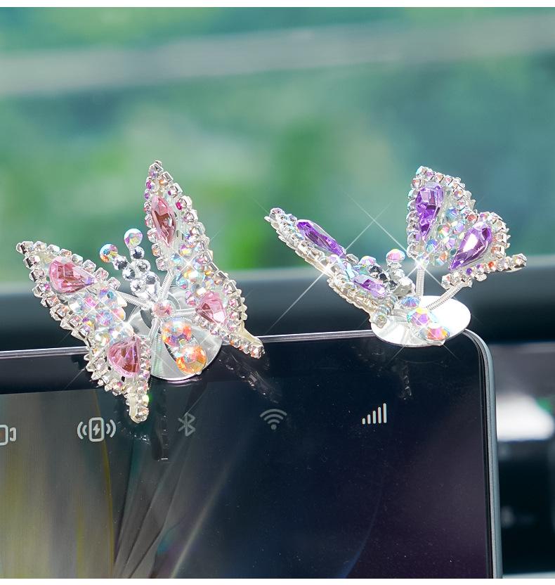 Dynamic Rhinestone Butterfly Car Decor Set, Bling Auto Dashboard Ornament & Air Vent Clip, Cute Car Interior Accessories for Women