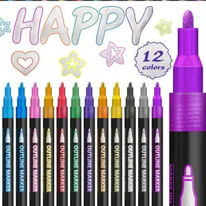 Magic Markers,Double Line Contour Metal Markers Set, 12/24 Colors, Magic Glitter Drawing Pens, Glitter Double Line, Metallic Outline, for Painting, Photo Album, Scrapbooking