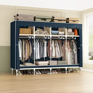 Heavy Duty Covered Clothes Rack Portable Bedroom Armoires Rack, Metal Clothing Rack with Cover, Adjustable Custom Freestanding Closet Wardrobe, 78.7‘’X17.7‘’X66.9‘’