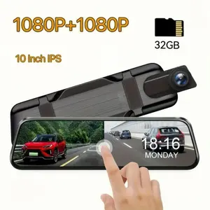 10" Full HD Touch Screen Rear View Mirror Dash Cam- Front and Rear Camera With Loop Recording, G-Sensor, 170° Wide Angle dash cam HD Night View Car Rearview Mirror Camera