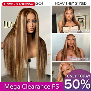 LIVE ONLY Mega Clearance[5 PCS]Honey Blonde Highlight Silky Straight Glueless 5x5 Closure HD Lace Long Wig