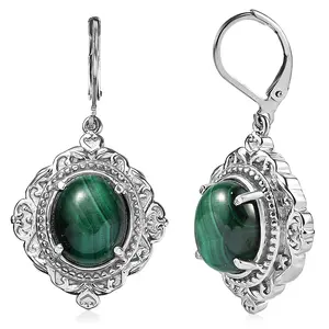 Malachite 13.60 ctw Earrings in Stainless Steel