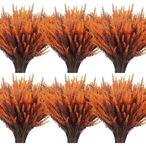 12 Bundles Artificial Fall Lavender Decorative Flowers Outdoor UV Resistant Fake Flowers No Fade Faux Plastic Plants Faux Flower Decorations Garden Porch Window Box Decorating (Golden Yellow)