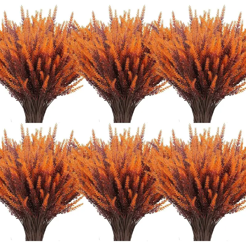 12 Bundles Artificial Fall Lavender Decorative Flowers Outdoor UV Resistant Fake Flowers No Fade Faux Plastic Plants Faux Flower Decorations Garden Porch Window Box Decorating (Golden Yellow)