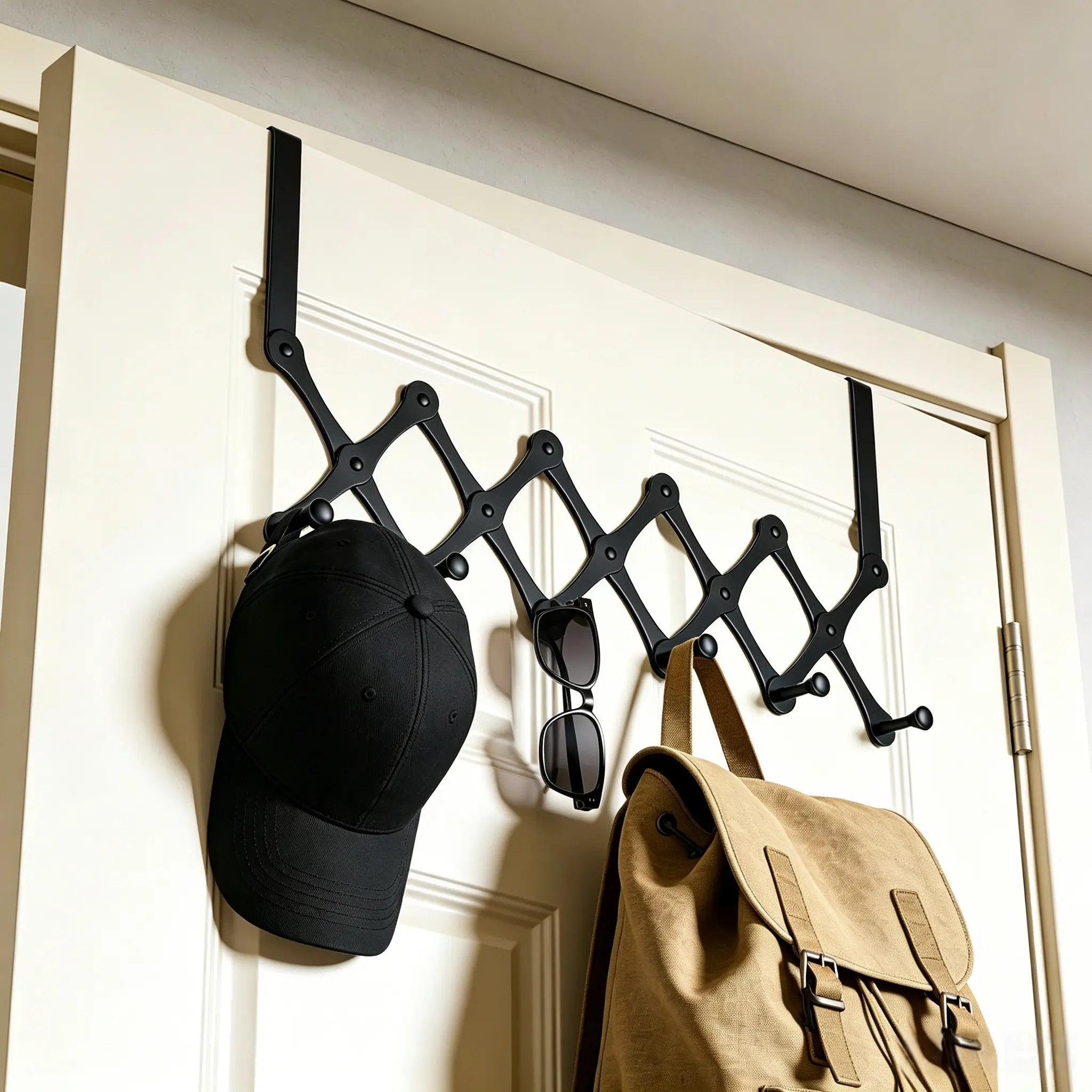 Black Metal Over-the-Door Hook Rack Hanger - Minimalist, Lightweight, Heavy-Duty, No-Drill Home Organizer for Bathroom Towels, Kitchen Items, Housewarming Gift Option