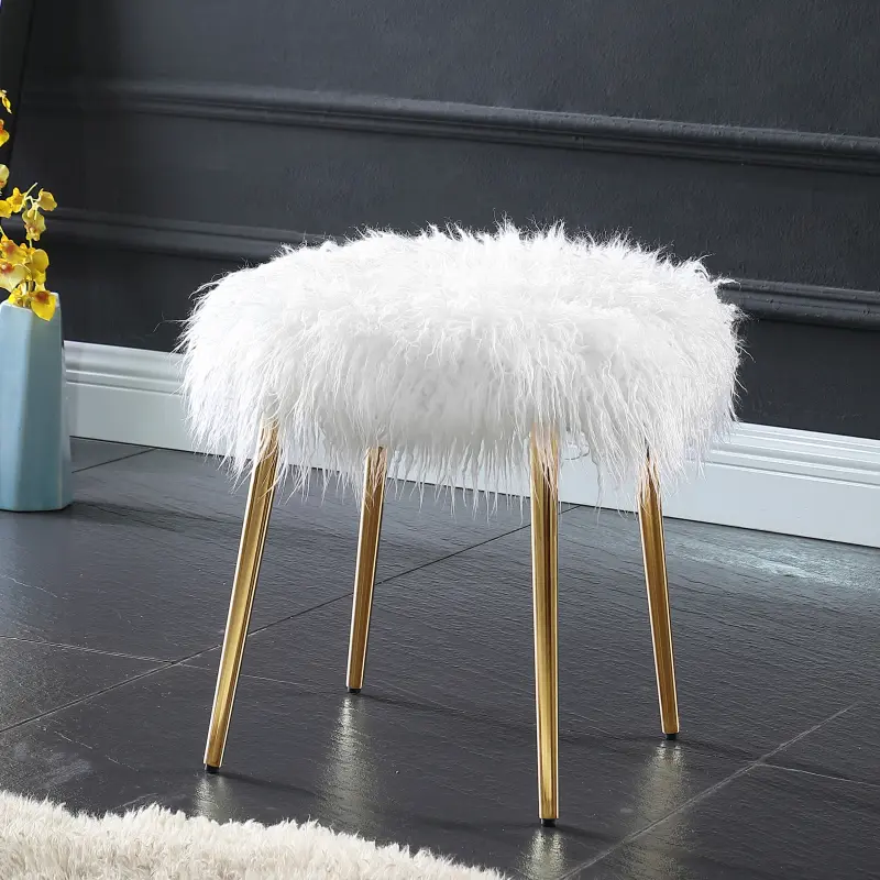 [SOIYELIFE] Ravni Faux Fur Ottoman Accent with Gold Legs