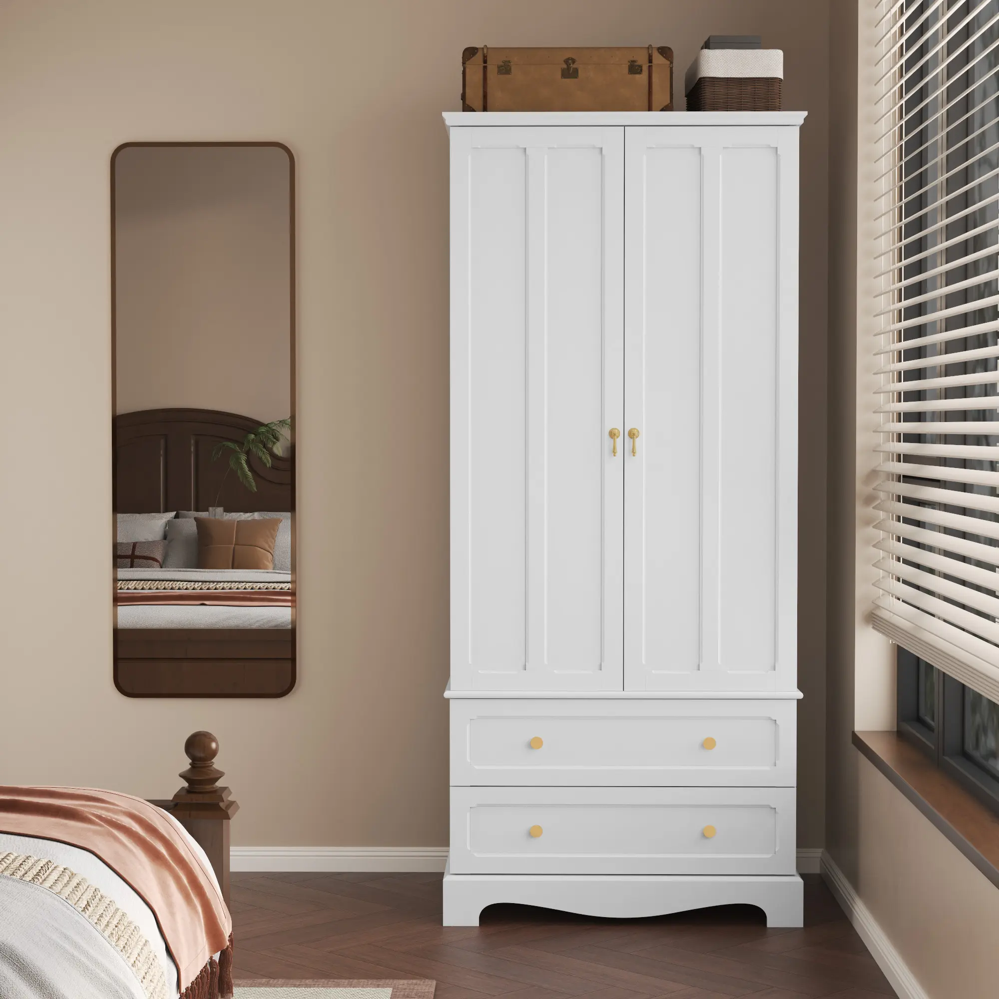 White Armoire Wardrobe with Drawers | Aesthetic, Rustic, Vintage - Inspired | Spacious Clothing Storage for Homeowners, Renters, Fashion Enthusiasts | Farmhouse - Style for Bedroom, Guest Room, Walk - in Closet | Stylish and Organized