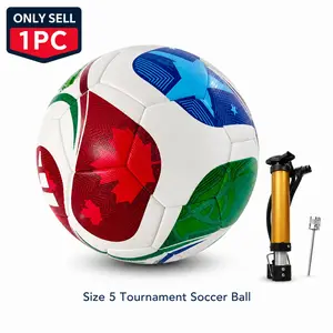 Size 5 Tournament Soccer Ball with Pump & Needle, 2026 Soccer Fan Training Football, Textured Grip Outdoor Match Ball for Adults Teens, Recreational Practice Game Ball, White Blue Green Red, 1PC