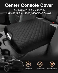 Center Console Cover for 2013-2018 Ram 1500 & 2013-2024 Dodge Ram 2500/3500/1500 Classic Model, PU Leather Armrest Cover Middle Console Cover Accessories, Jump Seat Only