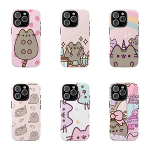 A Cute Pusheens Phone Case That Features Ice Cream, Compatible with for Samsung and iphone Models 17,16, 15, 14, 13, 12, 11 Pro Max, Halloween Christmas gift Made of Transparent TPU Soft Shell Smartphone