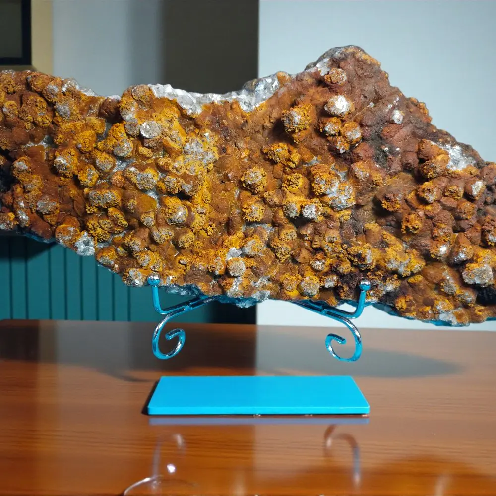 Massive Golden Botryoidal Quartz Plate - Druzy Orange Chalcedony (China) with Slab Stand