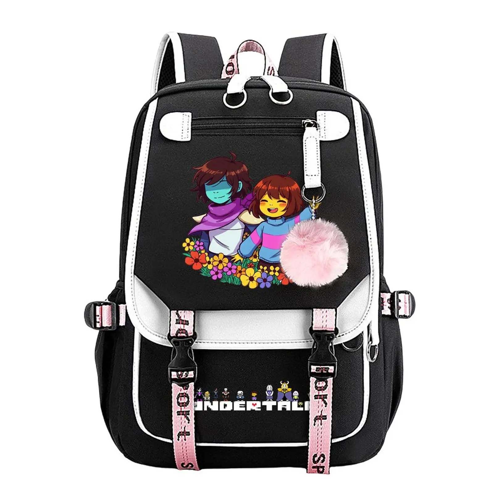 Frisk And Kris Undertale Trendy Youth Laptop Backpack – Large-Capacity Travel & School Bag for Commuting, Camping & Daily Use, Durable Stylish Design, Perfect Gift for Boys & Girls 11.4” × 18.1”