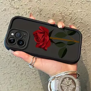 Red Rose Mobile TPU Case for iPhone 17 Pro Max 16 16e 15 14 Plus 13 12 Mini 11 Air X XS Straight Edge Drop-Resistant Rugged Durable Cover Shell Gift 2D printing