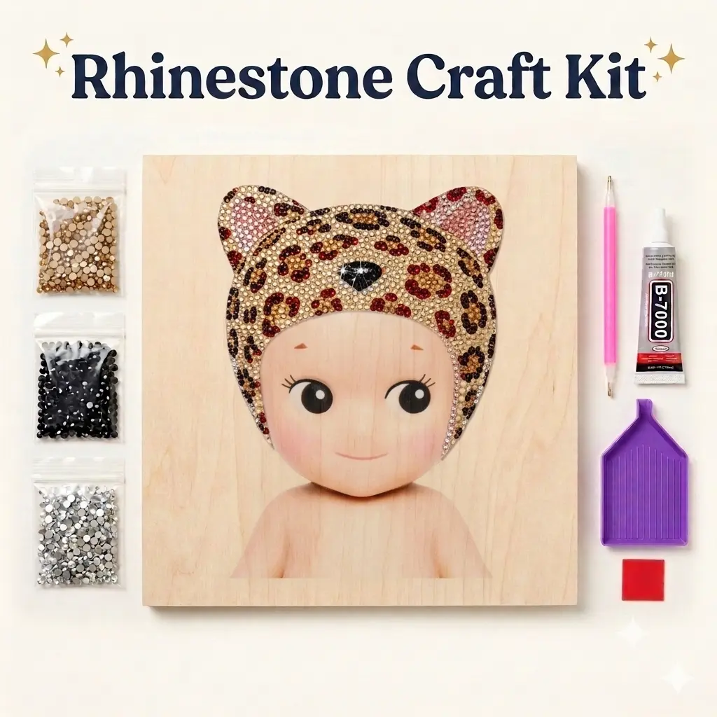 Leopard Hat Doll Rhinestone Craft Kit - High-Shine DIY Sparkle Art for Toys & Hobbies, Needlework Enthusiasts